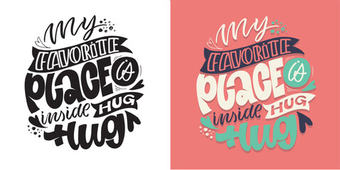 Fototapeta premium Lettering postcard about love. Happy Valentine'day card - hand drawn doodle lettering postcard. Heart, be mine. Vector