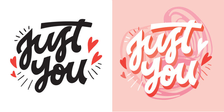 Lettering postcard about love. Happy Valentine'day card - hand drawn doodle lettering postcard. Heart, be mine. Vector