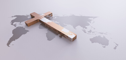 The holy cross of Jesus Christ, world map, global missions and evangelism
 - obrazy, fototapety, plakaty