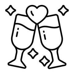 Wine glass with heart denoting icon of love toast