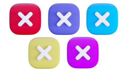 Obraz premium 3d rendering cross mark icon wrong button squircle shape collection