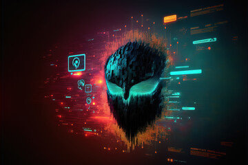 Black mask on data background, data vulnerability concept, Generative AI illustration