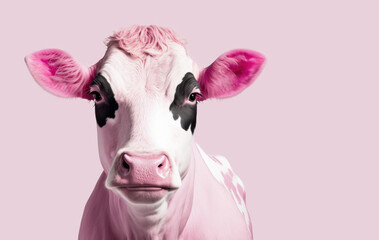 Portrait of pink cow against pink background. Generative AI - 562997052