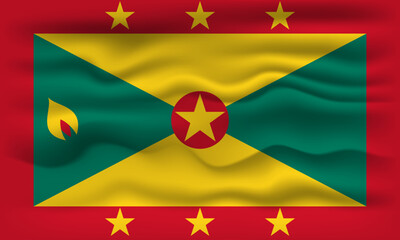 Waving flag of the country Grenada. Vector illustration.