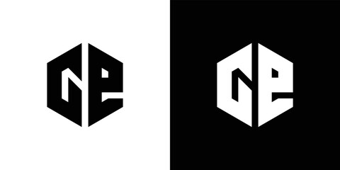 Letter G B polygon, Hexagonal minimal and professional logo design on black and white background