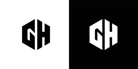 Fototapeta premium Letter G H polygon, Hexagonal minimal and professional logo design on black and white background