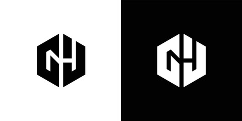 Letter G J polygon, Hexagonal minimal and professional logo design on black and white background