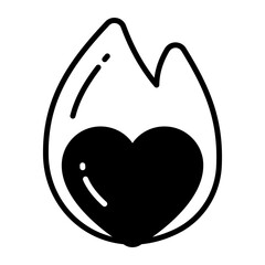 Fire flame with heart denoting love passion vector icon