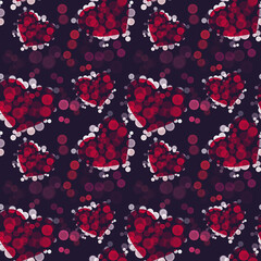 Fototapeta na wymiar Seamless pattern with red hearts on a dark background. Valentine's Day.