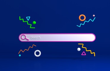 Minimal abstract background for online and shopping concept. Blank web browse search bar on pink background. 3d rendering. Clipping path of each element included.
