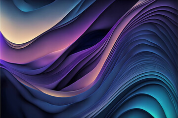 Horizontal colorful abstract wave background with midnight blue, light gray and moderate violet colors, Generative AI