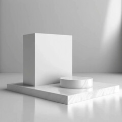 Modern white product stage display scene 3d podium background with minimal geometric platform base or empty presentation studio stand mockup 