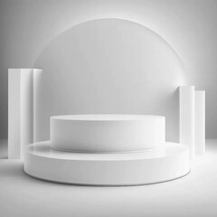 Modern white product stage display scene 3d podium background with minimal geometric platform base or empty presentation studio stand mockup 