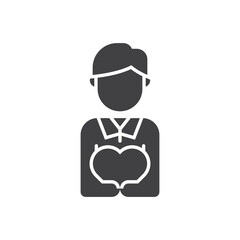 Man holding heart glyph icon. linear style sign for mobile concept and web design.