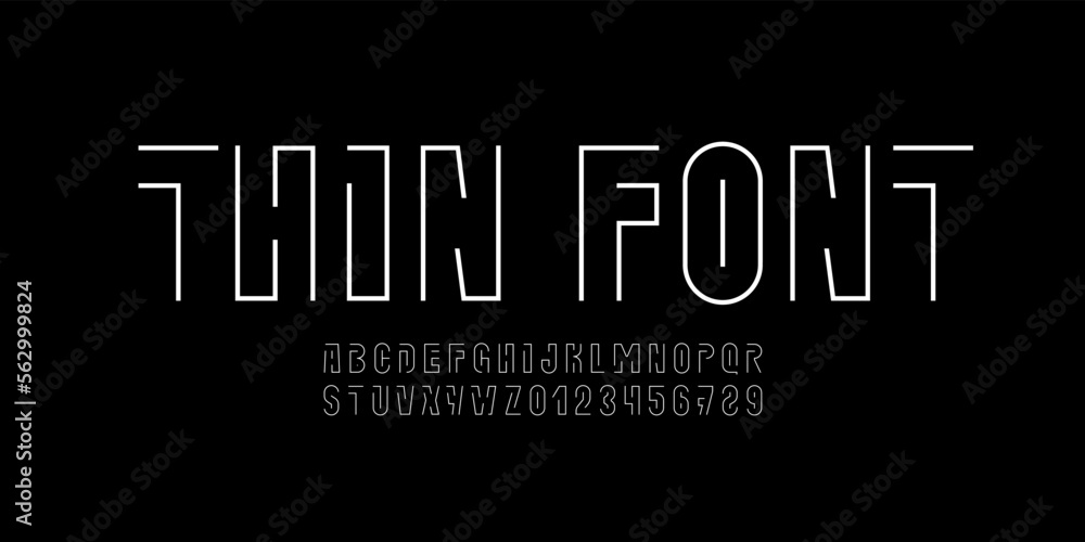 Poster digital font alphabet from with line, minimal technology style letters and numbers, vector illustrat