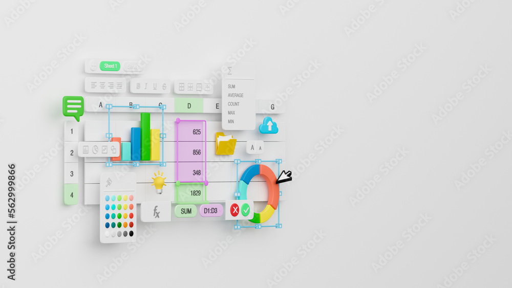 Poster spreadsheets graphs charts table data business financial report analysis screen software accounting 