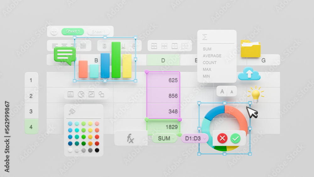 Poster spreadsheets graphs charts table data business financial report analysis screen software accounting 