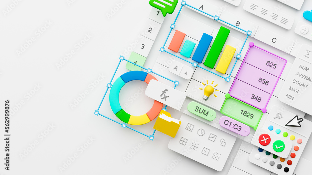 Poster spreadsheets graphs charts table data business financial report analysis screen software accounting 