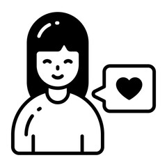 Girl with chat bubble and heart, icon of love chat