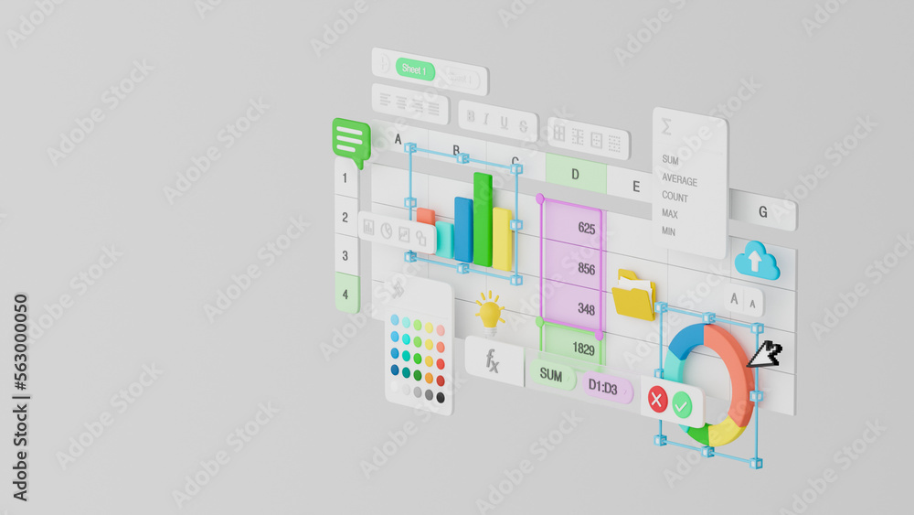 Poster spreadsheets graphs charts table data business financial report analysis screen software accounting 