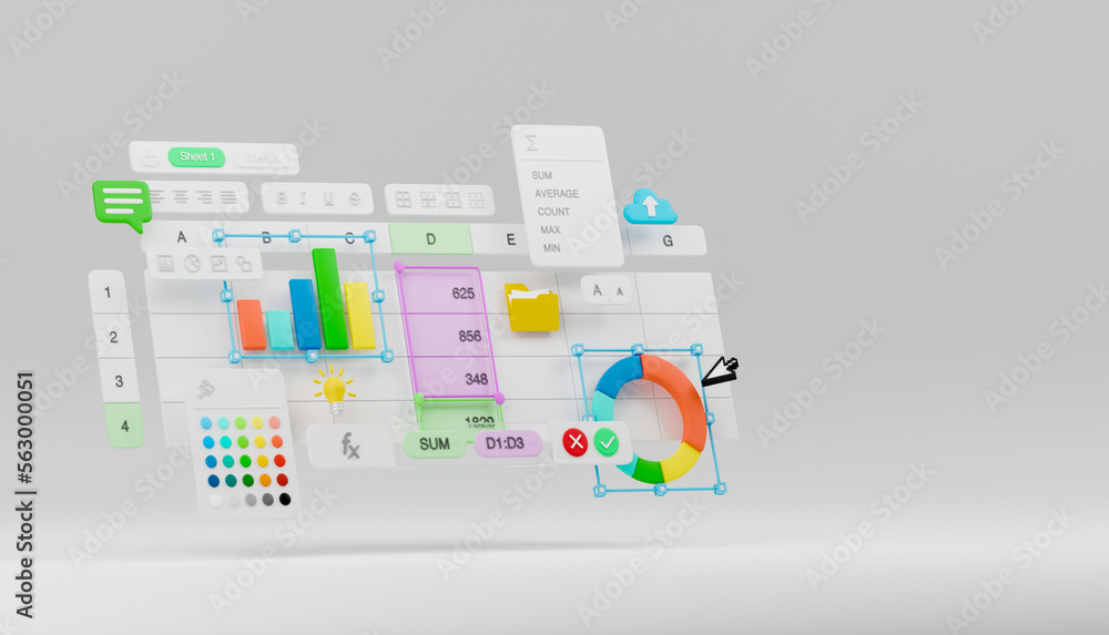 Poster spreadsheets graphs charts table data business financial report analysis screen software accounting 
