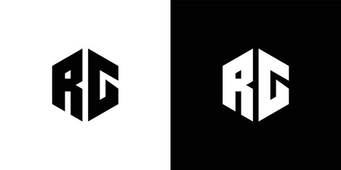Fototapeta Letter R G polygon, Hexagonal minimal and professional logo design on black and white background obraz