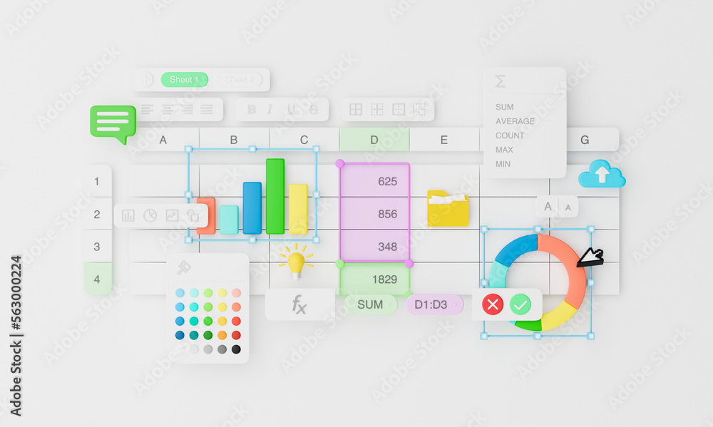 Poster spreadsheets graphs charts table data business financial report analysis screen software accounting 