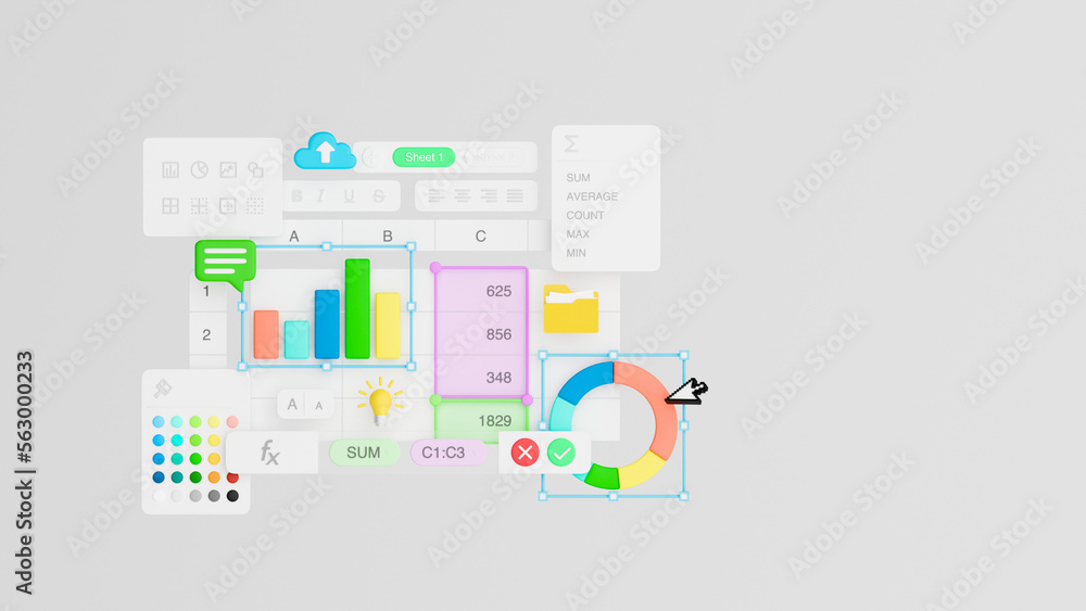 Poster spreadsheets graphs charts table data business financial report analysis screen software accounting 