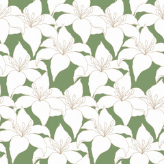 Floral Seamless Pattern with hand drawn flowers lilly