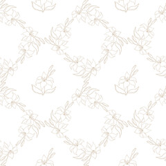 Floral Seamless Pattern with hand drawn golden flowers lilly