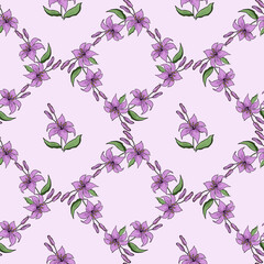 Floral Seamless Pattern with hand drawn flowers lilly