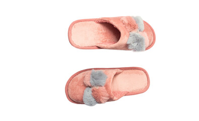 Home female peach and grey slippers on a white background.