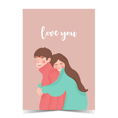 Valentine's day greeting card. Love couple hugging.Enamored characters. Romantic relationship, tenderness concept. Flat graphic vector illustration.