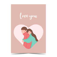 Valentine's day greeting card. Love couple hugging.Enamored characters. Romantic relationship, tenderness concept. Flat graphic vector illustration.