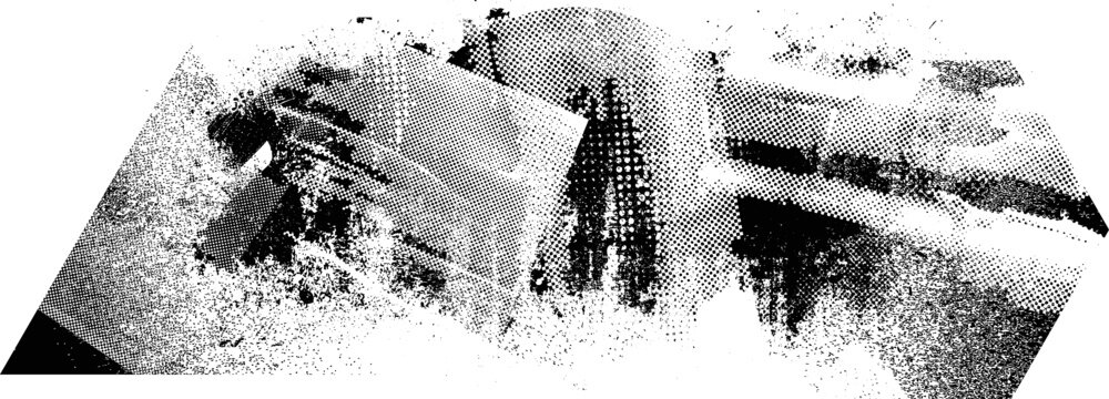 Glitch distorted geometric shape . Noise destroyed background . Trendy defect overlay texture . Glitched collage .Grunge textured . Distressed effect .Vector shapes with stripes screen print texture.
