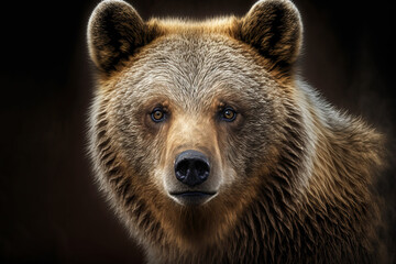 Naklejka na ściany i meble Big brown bear. Portrait of sad bear. Digital art