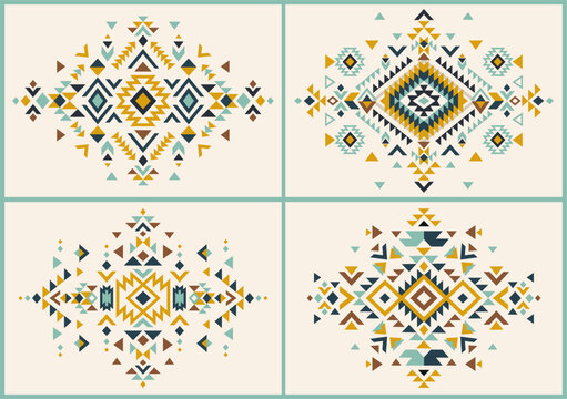 Aztec vector elements. Set of ethnic ornaments. Tribal design, geometric symbols for border, frame, tattoo, logo, cards, decorative paper. Navajo motifs.
