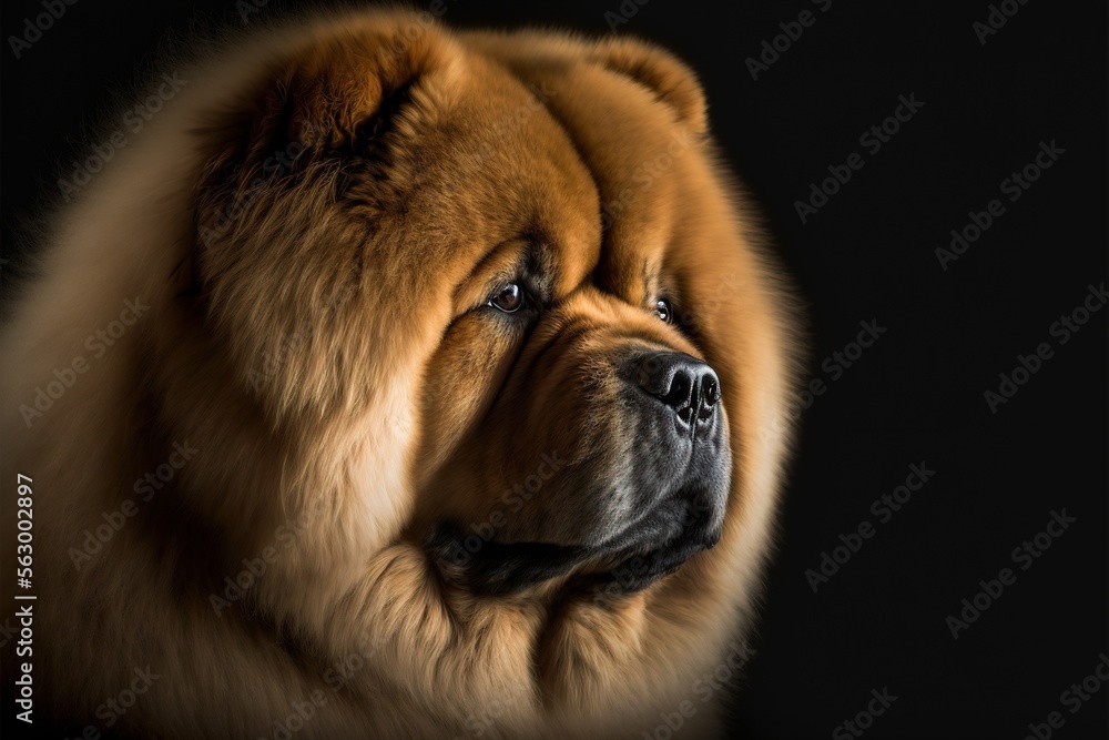 Poster a close up of a dog with a black background and a black background with a black background and a bro