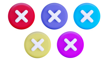 Obraz premium 3d rendering cross mark icon wrong button ellipse shape collection