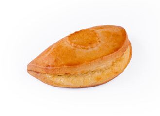 Bun with cottage cheese isolated on white background