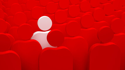 One painted individual among group of people figures. Different, outstanding, unique individuality concept 3d rendering illustration