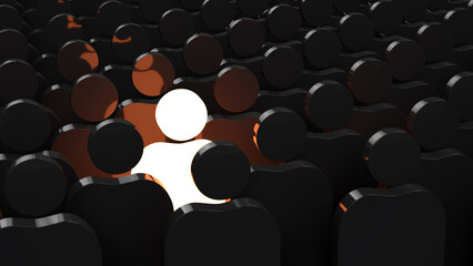 Fototapeta premium One painted individual among group of people figures. Different, outstanding, unique individuality concept 3d rendering illustration