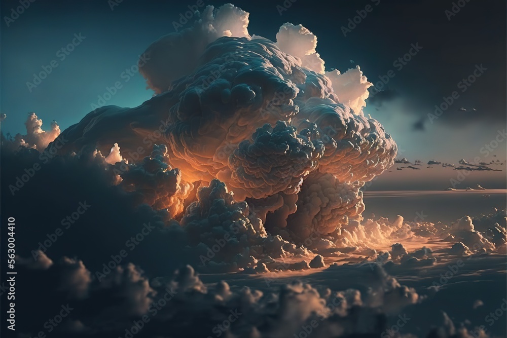 Poster a very large cloud in the sky with a lot of clouds around it and a sky background with a few clouds 