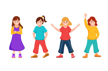 Obraz premium Little girls in cartoon character,wearing colorful costume,acting different emotion,