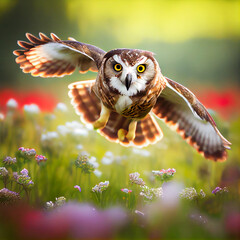 Owl in meadow,  created with Generative AI technology.