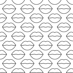 Monochrome simple background with lips. Seamless vector pattern with a black outline of elements on a white background. Fashion art for modern original designs, prints, textiles, fabrics, wallpapers.