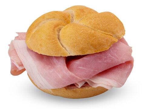 Bun with ham sliced, Sandwich with typical bread called rosetta , cut out - Powered by Adobe