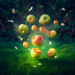 Fototapeta na wymiar Apples in orchard, created with Generative AI technology.