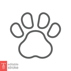 Paw print icon. Simple outline style. Footprint, black silhouette, dog, cat, pet, puppy, animal foot concept. Line vector illustration isolated on white background. Editable stroke EPS 10.