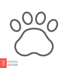 Paw print icon. Simple outline style. Footprint, black silhouette, dog, cat, pet, puppy, animal foot concept. Line vector illustration isolated on white background. Editable stroke EPS 10.